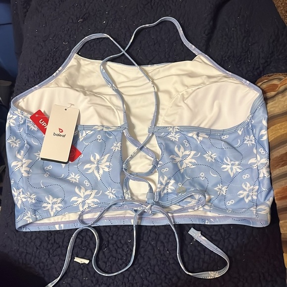 baleaf Longline Bikini Top Lace Up Crisscross Swim Crop Tops High Neck size 42 - Picture 3 of 8